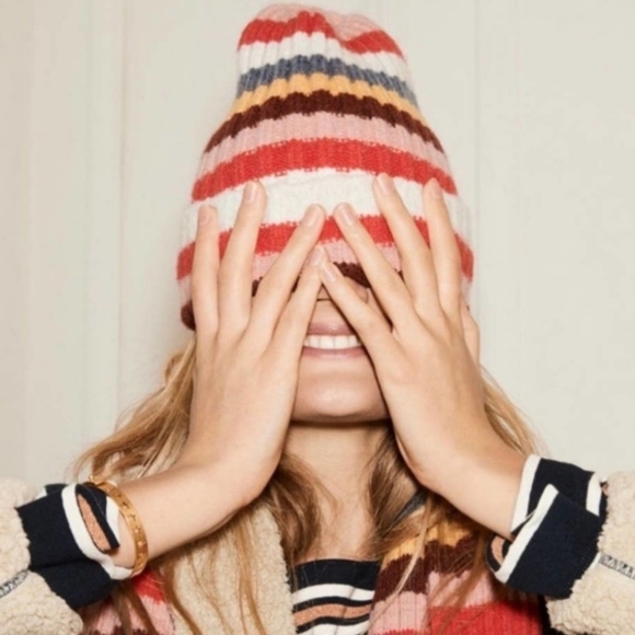 SET- Madewell Carousel Stripe Knit Wool Blend Hat Beanie and Scarf Merino Alpaca - Picture 4 of 13